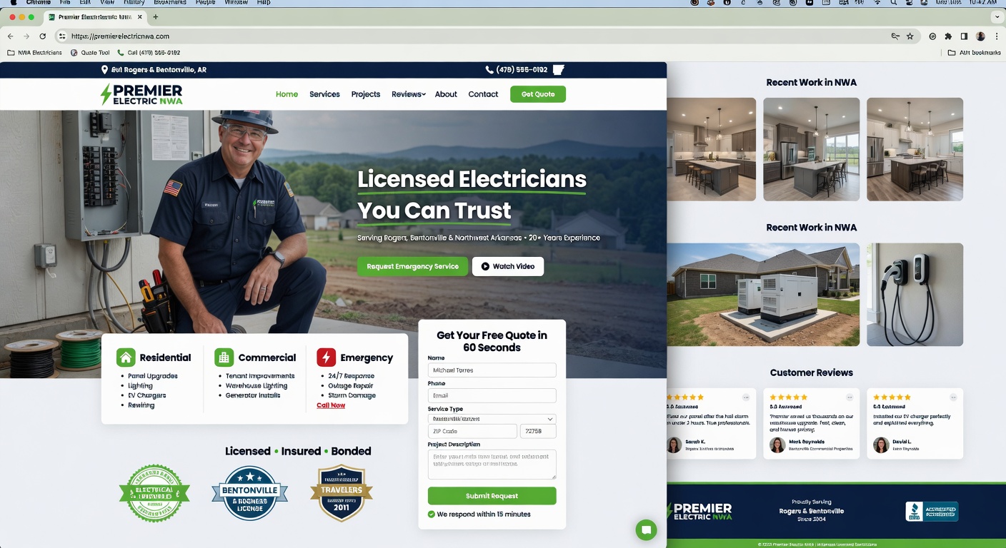 Example premium website design for an electrical services company (custom color palette)