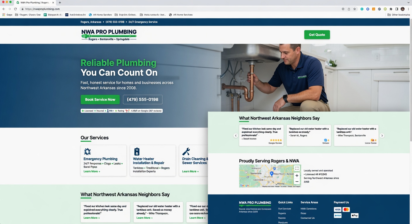 Example premium website design for a plumbing company (custom color palette)